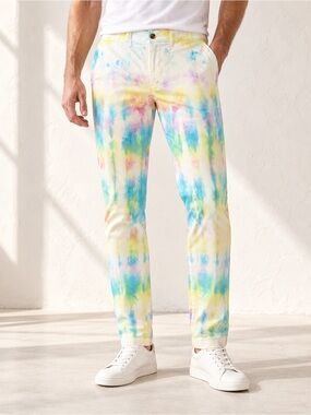 J.Crew Mens 32x34 Slim Fit Flex Chino Pants Pastel Tie Dye Watercolor Stretch
